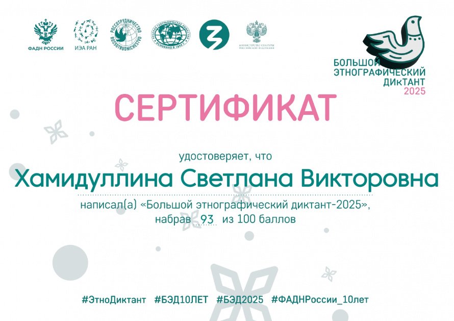 За участие в "Большом этнографическом диктанте - 2025"
